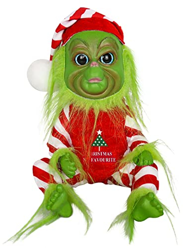 Yearsahrk Grinch Kuscheltier Christmas Grinch Plüschtier Weihnachtself Puppe Lustiges Monster Gekleideter Weihnachtsmannanzug mit Weihnachtsmütze Xmas Geschenke (Christmas Grinch Toy)