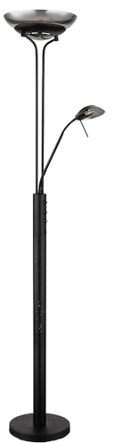 Globo LED Deckenfluter Stehlampe Wohnzimmerlampe Standleuchte Schlafzimmerlampe, Metall Glas schwarz rauchfarben, Lesespot schwenkbar, H 180 cm