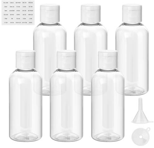 Flintronic 80ml Leere Reiseflaschen Set, Reiseflaschen zum Befüllen mit Kleinem Trichter, Abfüllflaschen für Kosmetik mit Trichter, für Flugreisen Shampoo Geschäftsreise Lotion (6 Stück)