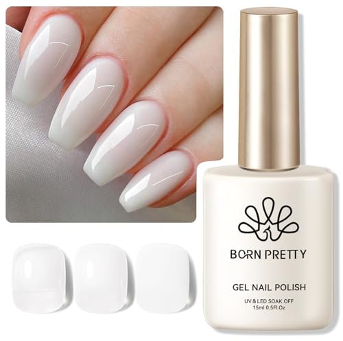 BORN PRETTY Milky White Gel Nail Polish Jelly White Translucent Natural Color X-Jelly Gel Polish U V LED Nail Art Manicure Varnish 15ML, 75% Mily Jelly