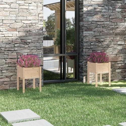 Homgoday Lot de 2 pots de fleurs de 50 x 50 x 70 cm en pin massif, jardinières de jardin, jardinières pour terrasse, jardin, terrasse et pelouse, parterre d'herbes aromatiques