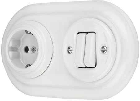 Unterputz Porzellan Retro Steckdose, Doppelschalter, 2-fach, All-in-One, SET Serie PR1 weiß