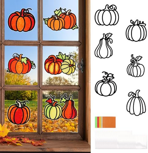 TGFIX 12 Stück Kürbis Basteln Kinder Herbst Bastelset Papier Herbstdeko DIY Kreativset Herbst Fensterbilder Bastelhandwerk Kürbis Fensterdeko Kunsthandwerk für Junge Mädchen Herbst Party Geschenk