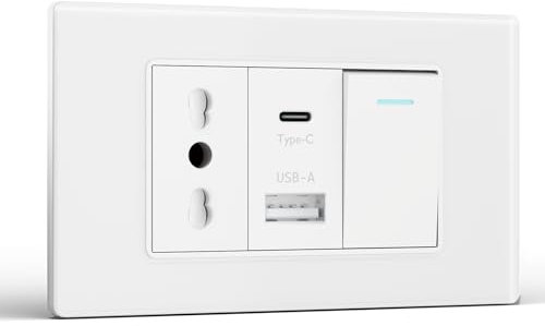BSEED Presa, Prese Elettriche da Muro con Interruttore 1 Gang 2 Vie e Presa USB A e USB C, Spina 118m per Ufficio Casa, Bianco