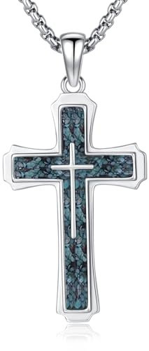TRISHULA Kreuz kette für Frauen Männer 925 Sterling Silber Türkis Kreuz Anhänger Christliche Halskette Kreuz Schmuck Geschenke für Amulett Talisman