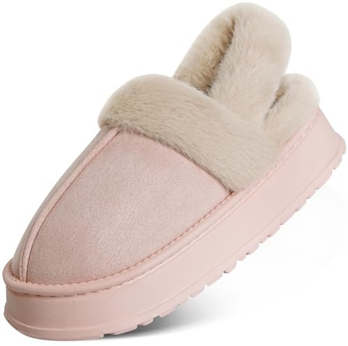 HYSENM Pantofole da donna con cinturino in peluche, pantofole leggere da donna, in pelle scamosciata, morbide, comode, antiscivolo, per interni ed esterni, rosa, 37/38 EU