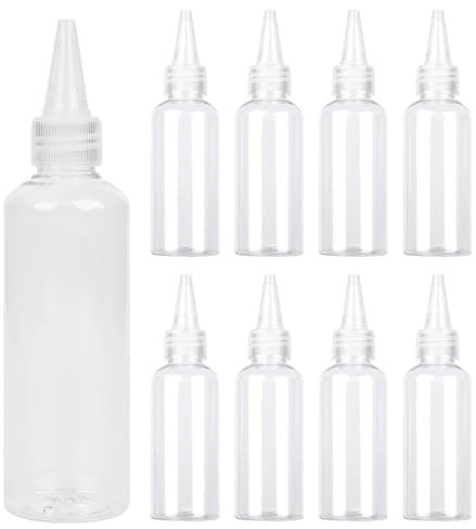 MJFENDAI 8 Stück Squeeze Flasche, Liquid Flaschen 100ml, Leere Farbflaschen mit Spitzen Kopf Spritzflaschen für Speisewürze Kochen Soßen, mit Trichtern, Etiketten, Kugelschreiber