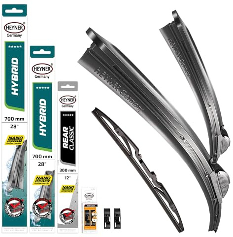 HEYNER® Scheibenwischer Komplettset für PEUGEOT 407 SW | 05.2004 - 02.2011, HYBRID Flachbalkenwischer, Aerodynamisch & Flexibel, Nanographitbeschichtung