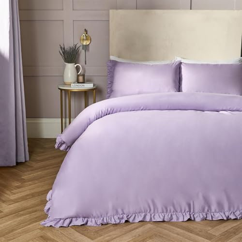 OHS King Duvet Covers Frill Purple, Luxury King Size Bedding with Pillowcases Hotel Quality Bedding Set King Duvet Quilt Covers Super Soft - Lilac
