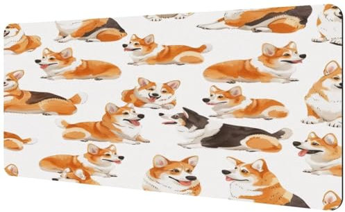 Mauspad mit niedlichem Corgi-Hundemotiv, großes Mauspad für Büro, Zuhause, Laptop, rutschfeste Gummiunterseite, Gaming-Mauspad, Tastatur-Schreibtischunterlage, 890 x 400 mm