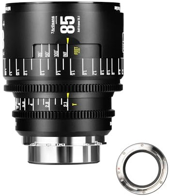 Obiettivo cinematografico manuale professionale full frame 7artisans 85 mm T2.1 serie Infinte, compatibile con attacco PL per fotografia e riprese video, nero