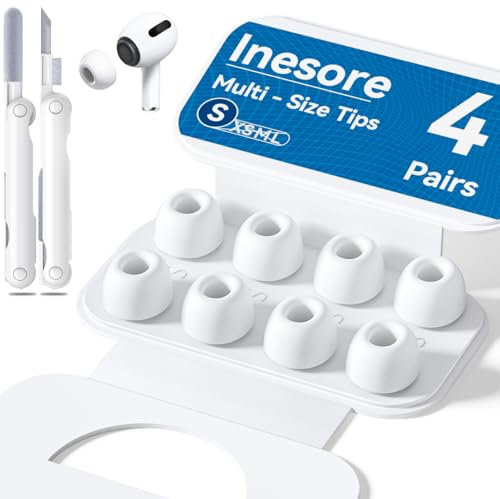 4 Pairs Replacement Ear Tips for Airpods Pro 1/2 with Hole for Noise Reduction, Silicone Earplugs for Airpods Pro with Cleaning Set & Portable Storage Box, Small