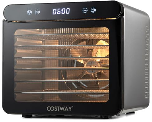 COSTWAY Food Dehydrator, 600W Fruit Dryer with Stainless Steel Trays, Adjustable Temperature, 24H Timer, Touch Panel & Accessories, Digital Drying Machine for Meat Vegetable Jerky Pet Treat, Silver