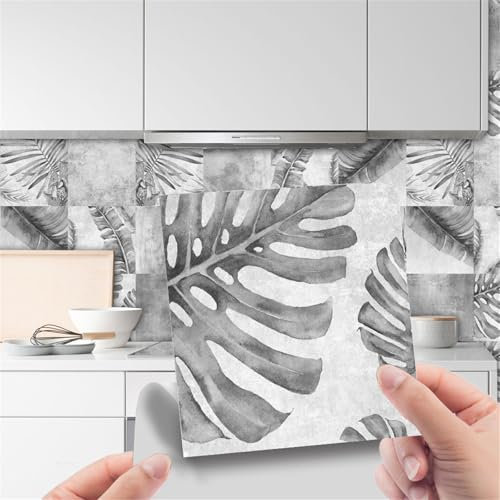 DOTBUY-SHOP Adesivi Piastrelle per Cucina Bagno, Motivo Limone Foglia Verde 3D Sticker Piastrelle Impermeabile 24 Pezzi Adesivi Parete Autoadesivo Sticker Parete (Foglia di Monstera,15x15cm)
