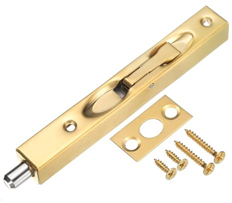sourcing map Flush Bolt, 6-inch Stainless Steel Security Door Guard Lever Action Latch Slide Lock, Gold