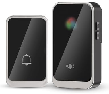 Houdian Campanello wireless, Plug and Play, volume regolabile, 38 campanelli a scelta, LED colorati, impermeabile, portata 300㎡