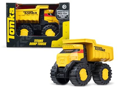 Tonka Basic Fun Steel Classics Titans Dump Truck – Stamped Steel Construction Toy with Working Dump Bed – Durable Outdoor Vehicle for Kids