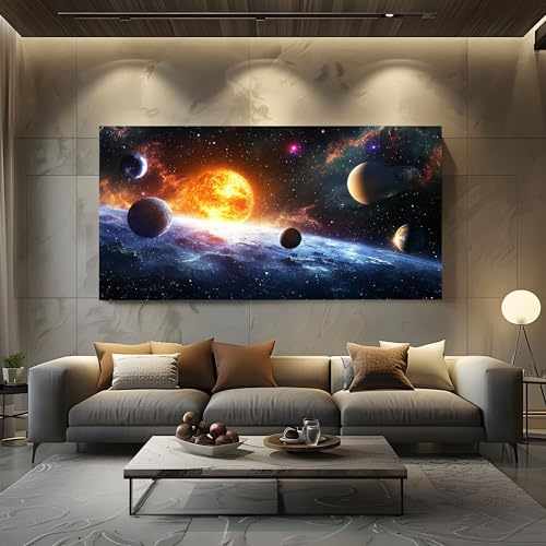 ZORYAN Groß Leinwand Bilder für Schlafzimmer Deko Weltraum Planeten XXL | Kunstdruck mit Science Fiction Nebel Wanddeko Fantasie Sternenhimmel Wandbilder - Modern Decor Canvas Ungerahmt 60x120 cm