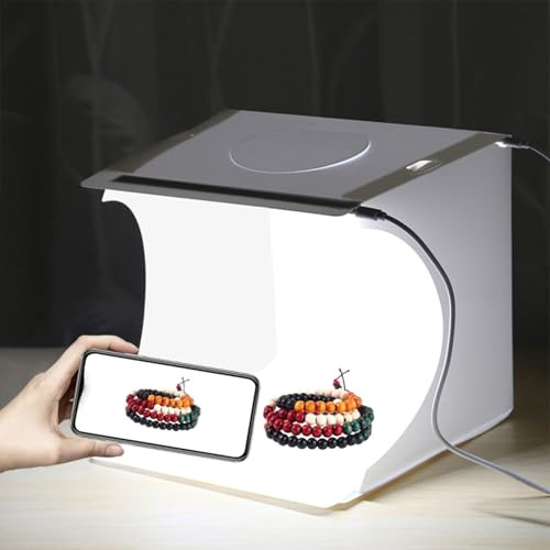 GOWENIC Tragbare Fotografie-Lichtbox mit 20 LED-Perlen, Faltbare Würfel-Studio-Lichtbox für Schmuck, Kamera und Fotografie