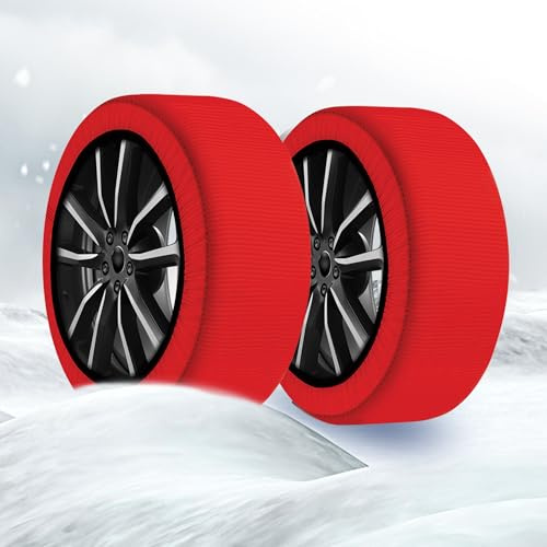 Calze da Neve Auto M Omologate – Coppia Antisdrucciolo per Pneumatici | Montaggio Rapido, Tessuto Ultra-Resistente, Alternativa alle Catene da Neve | Per Auto, SUV e Furgoni Colore grigio e rosso