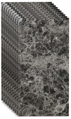Selbstklebende PVC-Marmor-Wandpaneele, dunkles Marmor-Design, abziehen und aufkleben, Wandverkleidung für Küche und Badezimmer, Fliesendekor, 60 x 30 cm, 10 Stück