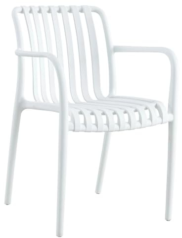 HOM4NISH Set of 2/4/6 Polypropylene Fibreglass Plastic Chair Stacking Dining Outdoor Garden Chair Weatherproof Light Weight Design for Home Kitchen Patio Café Bistro Hotel Restaurant (4, White)