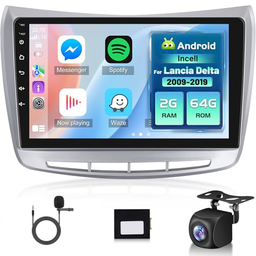 NHOPEEW Autoradio 2G+64G per Lancia Delta 2009-2019 - Carplay wireless e Android Auto - Autoradio Carplay da 9 pollici con WiFi GPS Mirror Link FM RDS+ telecamera posteriore