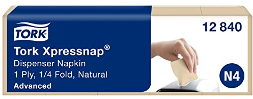 Tork 12840 Xpressnap Extra Soft Environmental Napkins N4 / Suitable for N4 Interfold Napkin System Dispensers / Nature / 1-Ply / 8 x 1125 (10.7 x 16.5 cm) | Nature / 1-Ply / 8 x 1125 (10.7 x 16.5 cm) Suitable for N4 Interfold Napkin System