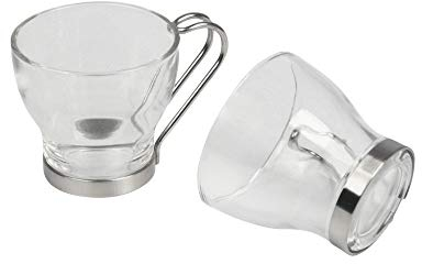 TrAdE Shop Traesio 6 TAZZINE 100ml Tazza Caffe' in Vetro con Manico Acciaio Bicchiere Espresso Bar