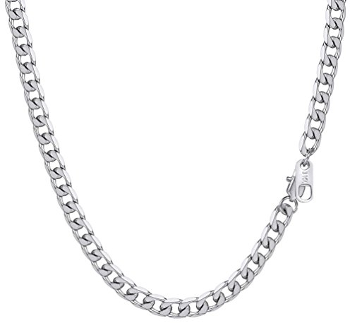 PROSTEEL Herren Halskette Edelstahl Panzerkette 5mm Breite schwer Glieder Link Gliederkette Herren Hip-Hop Kette, 51CM lang, Silber