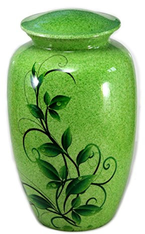 eSplanade Metall-Urnen-Gedenkglas-Behälter | Urne in voller Größe für die Bestattung der Bestattungsasche | Swirl Leaves Bedruckte Urne | Grün – 10 Zoll (Grün)