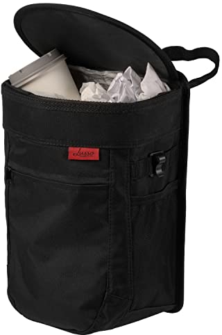 Lusso Gear Spill-Proof Car Bin, Car Trash Can for Rubbish - Removable Liner & Storage Pockets - Keep Car, Auto, Motor Tidy, Organised & Odor Free - Large 9L Capacity Garbage Bin (Black)