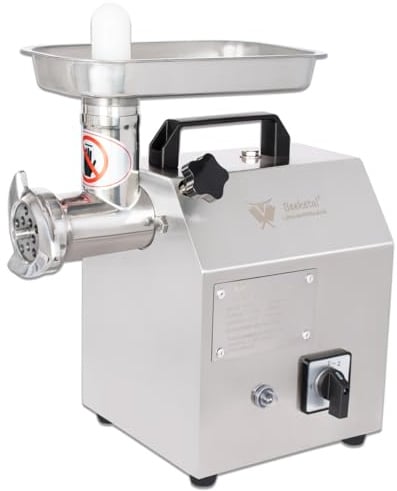 Beeketal FW80B Profi Fleischwolf Edelstahl - 500 Watt - 80kg/h Kapazität inkl. 3 Lochscheiben, 3 Messer & Wurstfülltülle - Elektrische Fleischmaschine für Gastronomie & Haushalt