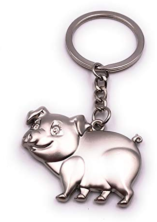H-Customs Glücksschwein Schweinchen Neujahr Glücksbringer Silber matt Schlüsselanhänger Anhänger