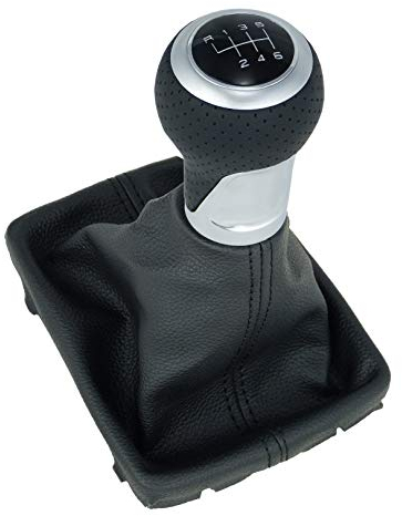 Pomo palanca de cambios y Funda palanca de cambios compatible para Audi A4 B8 A5 8T Q5 8R - 6 velocidades marchas - perforado - con Marco - negro - para transmisión Manual - (A258-2)