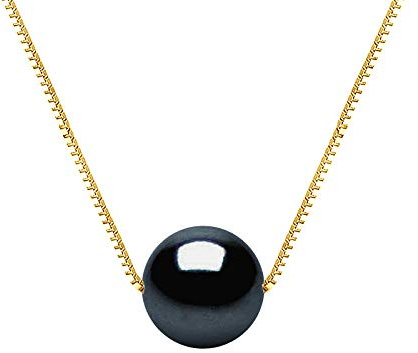 PEARLS & COLORS - Echte Süßwasserzuchtperlen Halskette Rund 9-10 mm - Colori Black Tahiti - Qualität AAA+ - Erhältlich in Gelbgold und Weißgold - Damenschmuck