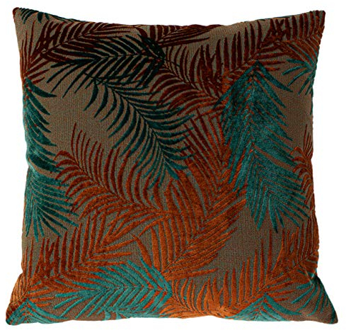 Paoletti Palm Grove Cushion Cover, Velvet, Teal/Rust, 50 x 50cm