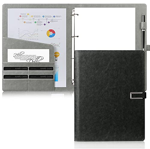 Toplive Konferenzmappe Leder A4 Schreibmappe A4 Businessmappe aus PU-Leder inkl 4 Ringbuchmappe Dokumentenmappe optimaler Einsatz in Büro, Schule und Studium,Schwarz