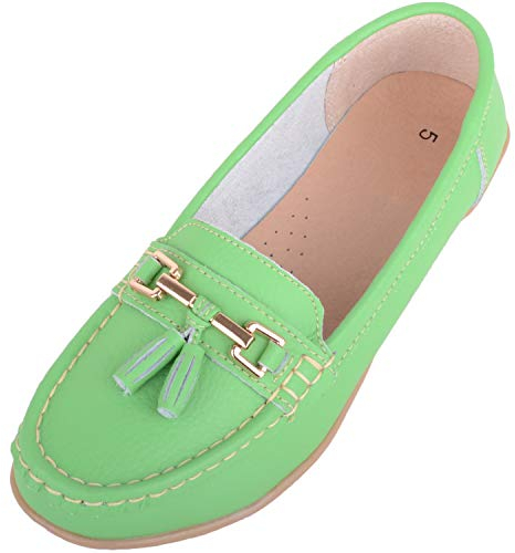 ABSOLUTE FOOTWEAR Womens Slip On Casual Leather Loafer/Deck/Boat Shoes/Sandals - Apple - UK 5