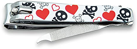 3 Claveles - Cortaúñas pedicuro con lima, corta uñas pies, decorado, colección Skull Lover, Acero carbono, 8 cm