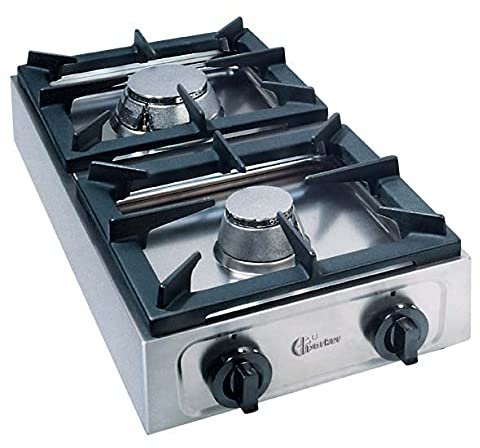 Parker Cucina Fornello professionale industriale 2 fuochi in acciaio inox 18/10 - funzionante a gas universale - con valvola di sicurezza e fiamma pilota - Made in Italy - BIG7002F1