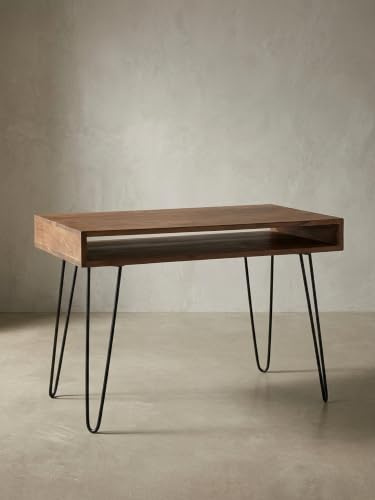 KADIMA DESIGN Massivholz Sheesham Schreibtisch Retro - Industrial Look, Große Tischplatte, Haarnadelbeine