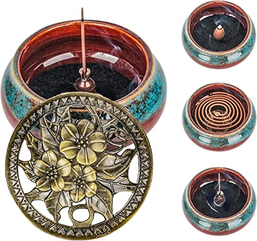 BIVINAR Räuchergefäß, Lotus Räucherstäbchenhalter für Kegel, Räuchergefäß für Holzkohlescheibe, Harz, Salbeikegel und Palo Santo (Blau)