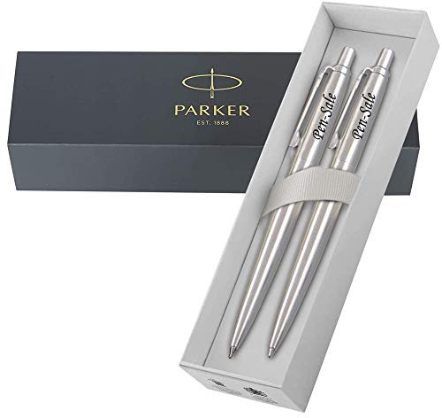 Parker Engraving By Pen-Sale Personalised Engraved Premium Jotter Ballpoint Pen with Black Ink in a Classy Gift Box, Custom for Christmas, and - Enter Your Text (Steel & Pencil Set), 2 Piece Set