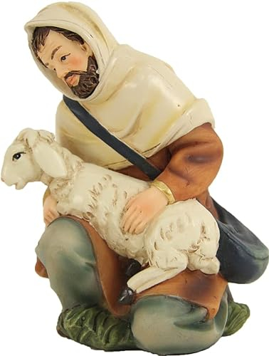 dekoprojekt Krippenfigur Schäfer mit Schaf, kniend