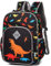 VASCHY Leichter Rucksack für Jungen und Mädchen, 11,5 l, wasserabweisend, mit reflektierendem Brustgurt, elastische Flaschentaschen, Kindergarten, Schwarze Dinosaurier, Taille unique, Daypack Rucksack