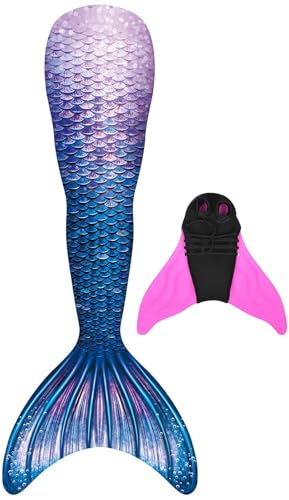 FOLOEO Meerjungfrauenflosse Mädchen Meerjungfrauenschwanz mit Meerjungfrau Flosse Badebekleidung, Geeignet für Kinder und Erwachsene 100-170cm Höhe, Mehrfarbig (GN02), 170