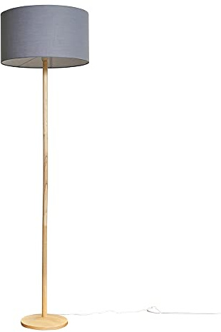 MiniSun | Single Stem Natural Wood Floor Lamp with a Dark Grey Drum Shade | Floor Lamps & Torchieres, Home Décor & Improvement Essential