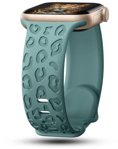 CreateGreat Gravierte Armbänder, kompatibel mit Apple Watch, 45 mm, 44 mm, 42 mm, Leopardenmuster, weiches Silikonarmband, kompatibel mit iWatch Serie 8, 7, 6, 5, Damen und Herren, Leoparden-Kaktus