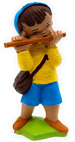 AC - Figura de flautista para belén navideño, durexina, Personaje Decorativo para Nacimiento, Pesebre, Adorno Artesano, Navidad, 8 x 4 x 2,5 cm